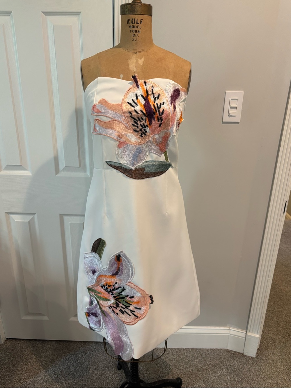 Dalia MacPhee Strapless Floral Appliqué Dress